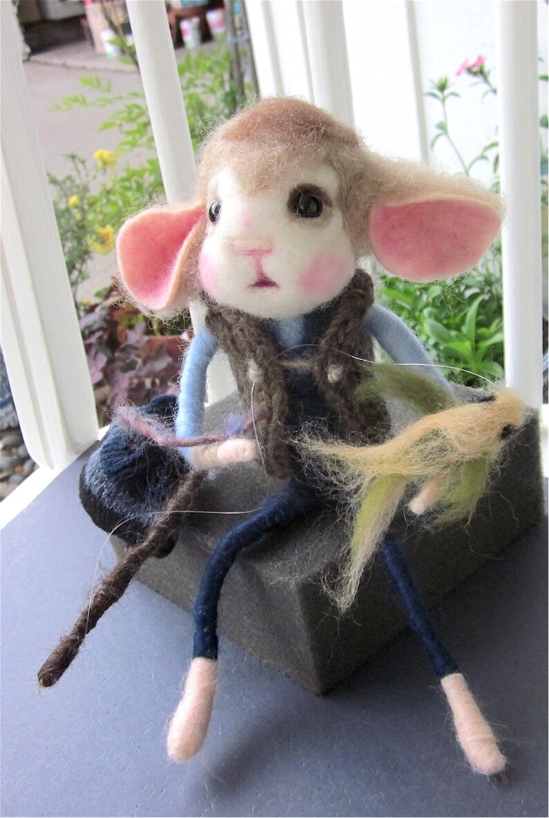 Mouse Doll and Fish, Needle Felted, One of a Kind Heirloom Collectible/ A Whale of a Fish Story image 9