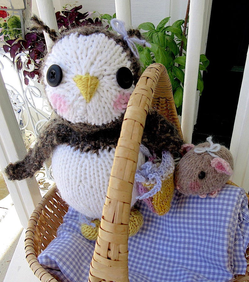 Two Owls and a Mouse Dolls, /Hand Knit Stuffed Animal Set of 3 Hand Knit, One of a Kind Heirloom CollectIble / Three in a Tree image 4