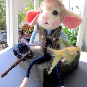 Mouse Doll and Fish, Needle Felted, One of a Kind Heirloom Collectible/ A Whale of a Fish Story image 7