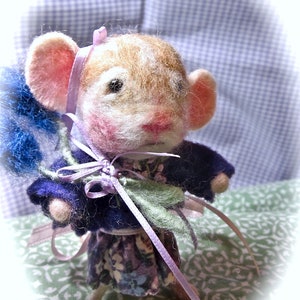 Felted Mouse Doll With Lavender Flowers,/ Needle Felted Heirloom Collectible/ A Mouse Named Eloise image 8