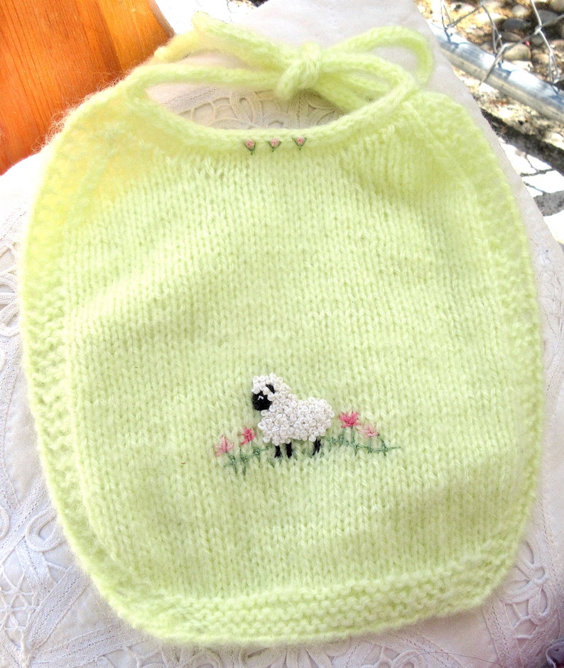 New, Heirloom Baby Bibs, Hand Knit, Hand Embroidered Set of 2 Bibs/ The Other Bib Pretty and Practical, Set 1/ One of a Kind image 9