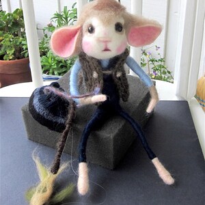Mouse Doll and Fish, Needle Felted, One of a Kind Heirloom Collectible/ A Whale of a Fish Story image 3