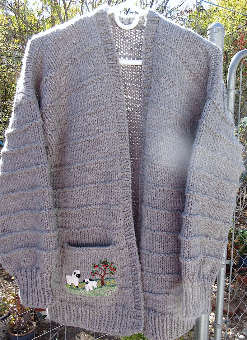 Hand Embroidered, Hand Knit, Woman's Sweater Size S/M, Designed With Oversized Fit/ OOAK Original Wearable Art Pocket image 4