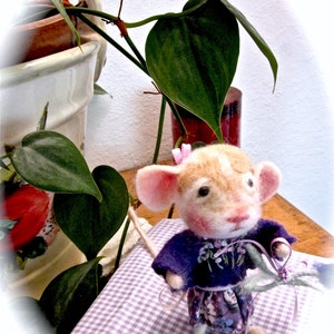 Felted Mouse Doll With Lavender Flowers,/ Needle Felted Heirloom Collectible/ A Mouse Named Eloise image 9