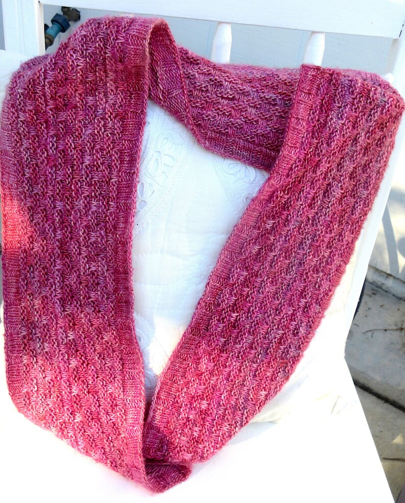 Hand Knit Cowl/ Valentine's Day or Birthday Gift/ 100% Merino Wool, Hand Dyed One of a Kind/ Delicious Raspberry-Pink image 8