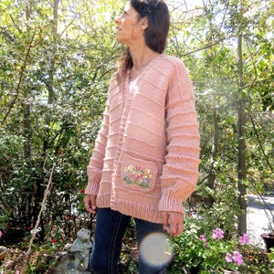 Womans Sweater, Hand Knit, Hand Embroidered Size S/M, Designed to Fit Roomy,/ Artistic,OOAK, Designed Pocket/ Mother's Day Gift image 9