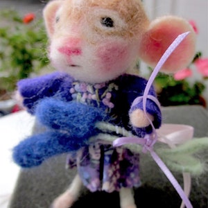 Felted Mouse Doll With Lavender Flowers,/ Needle Felted Heirloom Collectible/ A Mouse Named Eloise image 2