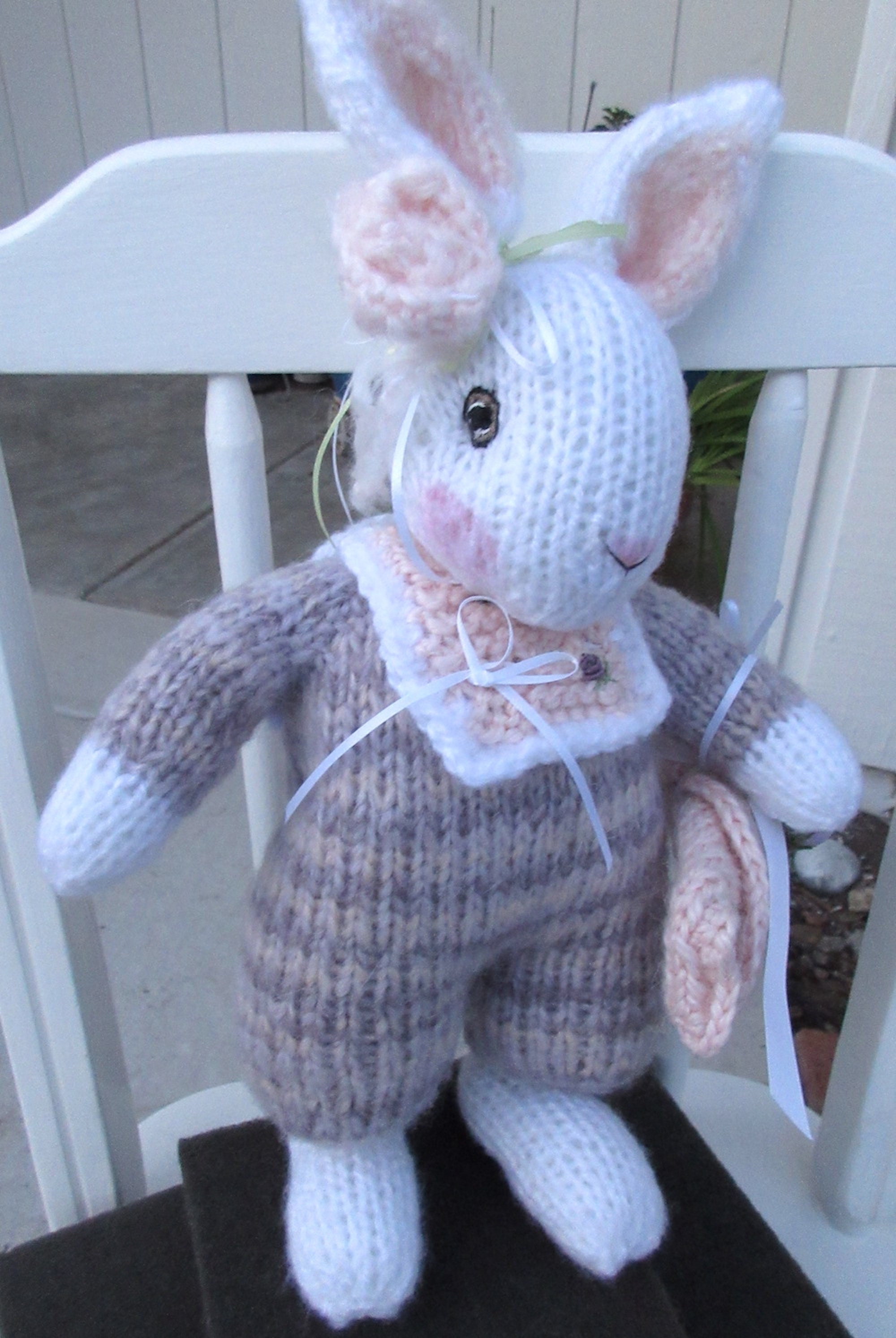 Knit Stuffed Bunny Doll Hand Knit, Collectible Heirloom/ Amelia, One of ...