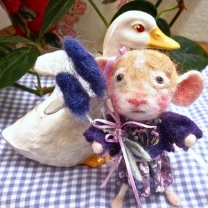 Felted Mouse Doll With Lavender Flowers,/ Needle Felted Heirloom Collectible/ A Mouse Named Eloise image 6
