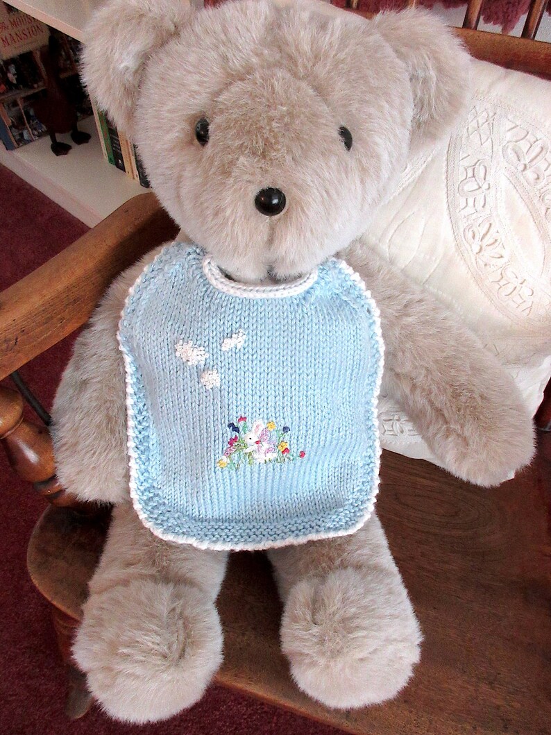 New, Heirloom Baby Bibs, Hand Knit, Hand Embroidered Set of 2 Bibs/ The Other Bib Pretty and Practical, Set 1/ One of a Kind image 2