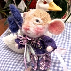 Felted Mouse Doll With Lavender Flowers,/ Needle Felted Heirloom Collectible/ A Mouse Named Eloise image 4