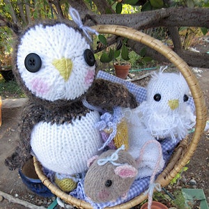 Two Owls and a Mouse Dolls, /Hand Knit Stuffed Animal Set of 3 Hand Knit, One of a Kind Heirloom CollectIble / Three in a Tree image 6
