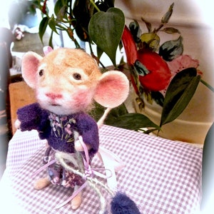 Felted Mouse Doll With Lavender Flowers,/ Needle Felted Heirloom Collectible/ A Mouse Named Eloise image 10