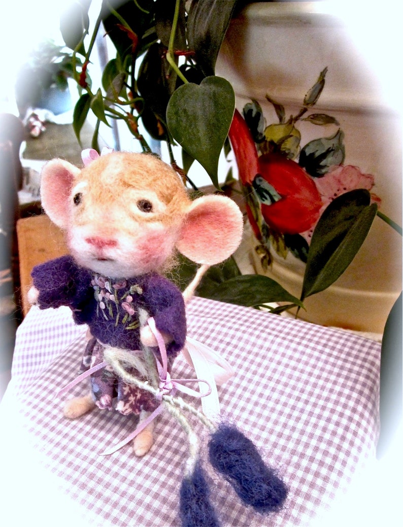 Felted Mouse Doll With Lavender Flowers,/ Needle Felted Heirloom Collectible/ A Mouse Named Eloise image 10