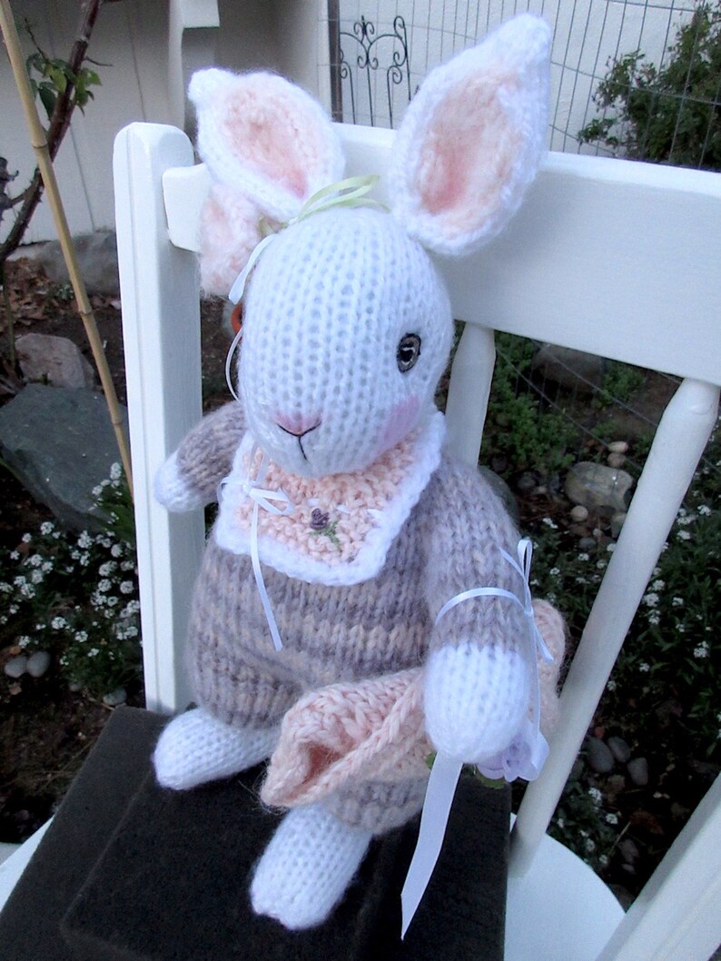 Knit Stuffed Bunny Doll Hand Knit, Collectible Heirloom/ Amelia, One of ...