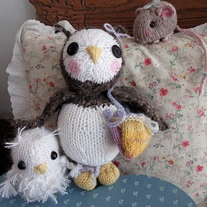Two Owls and a Mouse Dolls, /Hand Knit Stuffed Animal Set of 3 Hand Knit, One of a Kind Heirloom CollectIble / Three in a Tree image 9
