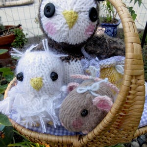 Two Owls and a Mouse Dolls, /Hand Knit Stuffed Animal Set of 3 Hand Knit, One of a Kind Heirloom CollectIble / Three in a Tree image 8