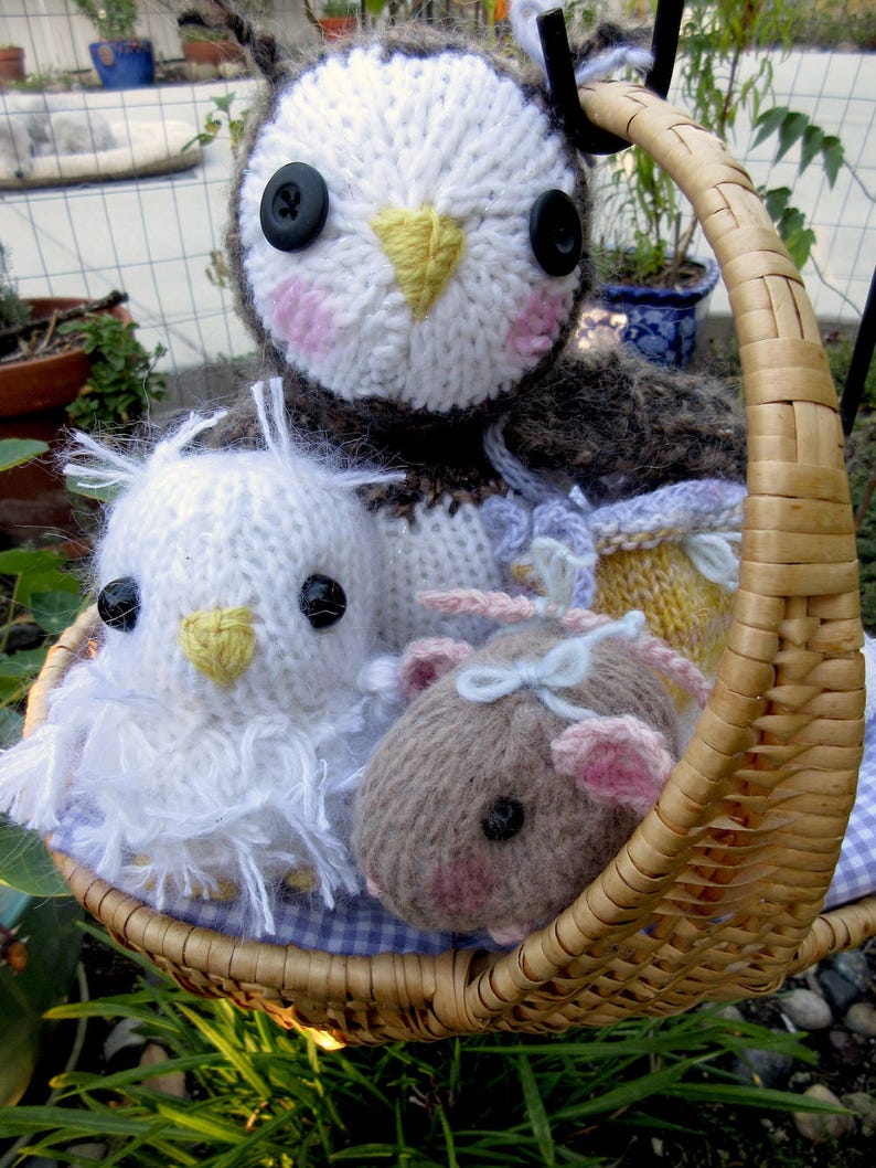Two Owls and a Mouse Dolls, /Hand Knit Stuffed Animal Set of 3 Hand Knit, One of a Kind Heirloom CollectIble / Three in a Tree image 8
