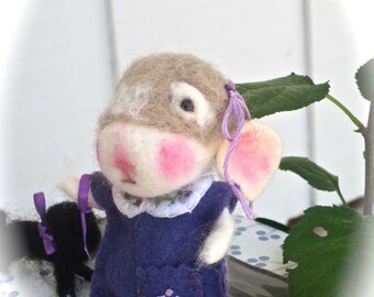 Felted Mouse Doll and Puppy/ needle felted animals, collectible heirloom