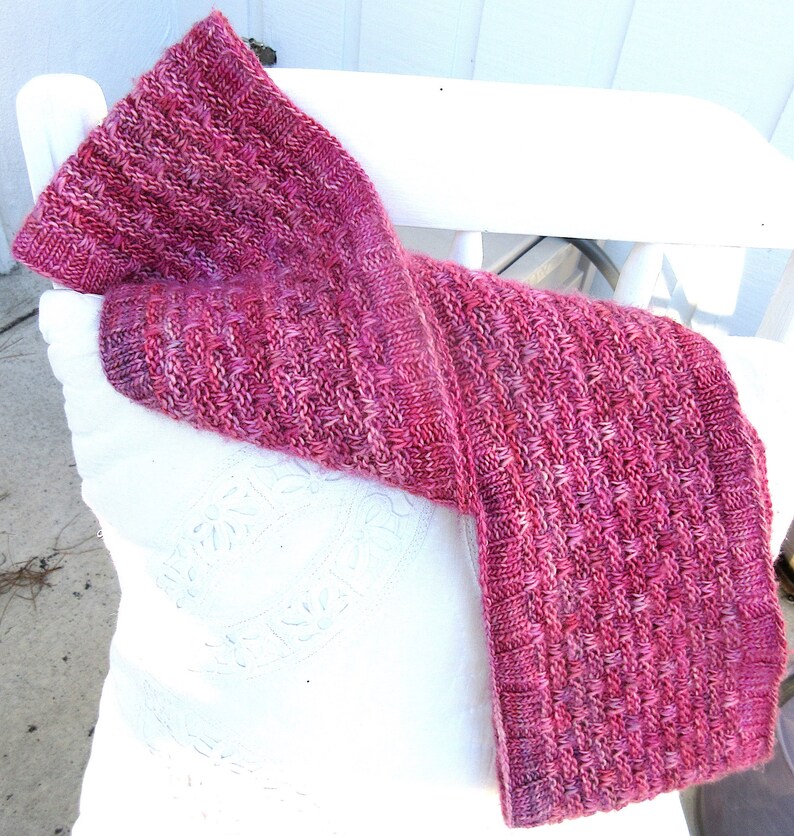 Hand Knit Cowl/ Valentine's Day or Birthday Gift/ 100% Merino Wool, Hand Dyed One of a Kind/ Delicious Raspberry-Pink image 4