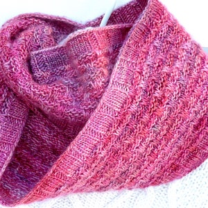 Hand Knit Cowl/ Valentine's Day or Birthday Gift/ 100% Merino Wool, Hand Dyed One of a Kind/ Delicious Raspberry-Pink image 1