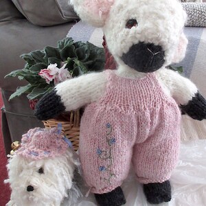 Lamb and Sheepdog Dolls/Hand Knit Valentine Gift/Easter Stuffed Animal Pair/ Heirloom Collectible, OOAK/ Best Friends Pansy and Bella image 7