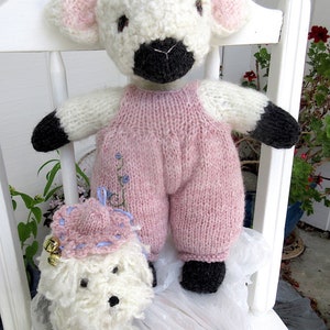 Lamb and Sheepdog Dolls/Hand Knit Valentine Gift/Easter Stuffed Animal Pair/ Heirloom Collectible, OOAK/ Best Friends Pansy and Bella image 10