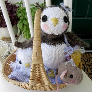 Two Owls and a Mouse Dolls, /Hand Knit Stuffed Animal Set of 3 Hand Knit, One of a Kind Heirloom CollectIble / Three in a Tree image 10