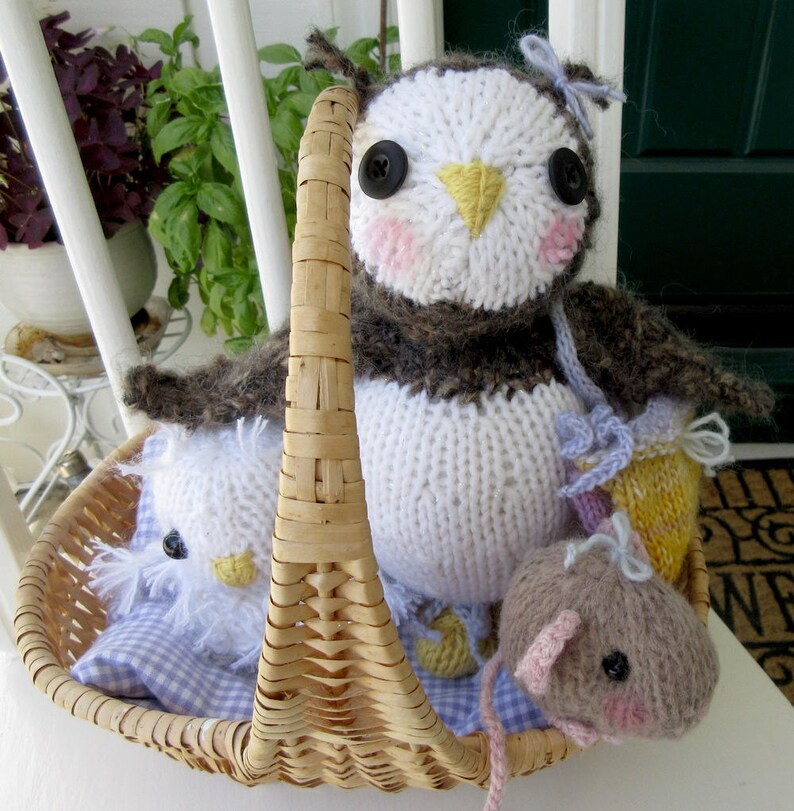 Two Owls and a Mouse Dolls, /Hand Knit Stuffed Animal Set of 3 Hand Knit, One of a Kind Heirloom CollectIble / Three in a Tree image 10