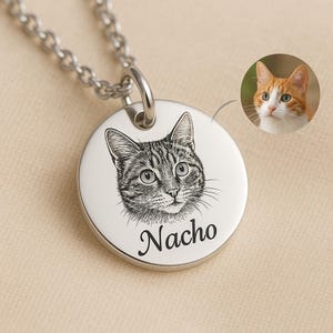 Pet Memorial Necklace,Custom Photo Engraved Dog Cat Pendant,Personalized Pet Lover Jewelry Gift for Birthday or Loss