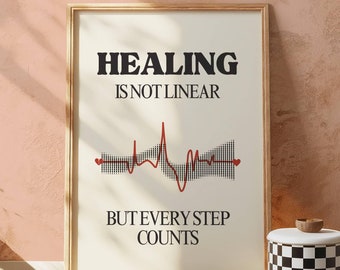 Healing is not Linear Poster, Retro Mental Health Art Print, Counselor Office Wall Decor, Therapy Self Growth Quote, Good Things Take Time