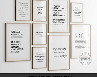 Modern Office Motivational Wall Art, Set of 9, Minimalist Quote Prints, Inspirational Work Quotes, Teamwork Quotes Bundle, Desk Decor Poster