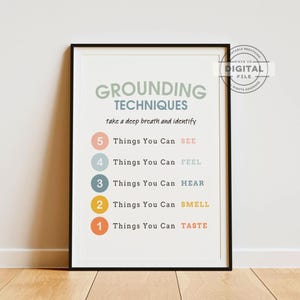 54321 Grounding Technique Exercise, Mindfulness Practice Poster, Managing Emotions for Kid, Anxiety Coping Skills, Therapy Office Wall Decor