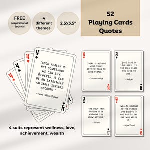Paquete de impresiones con citas inspiradoras, juego de 52 cartas, baraja de cartas de atención plena, afirmaciones positivas diarias digitales, regalos motivacionales