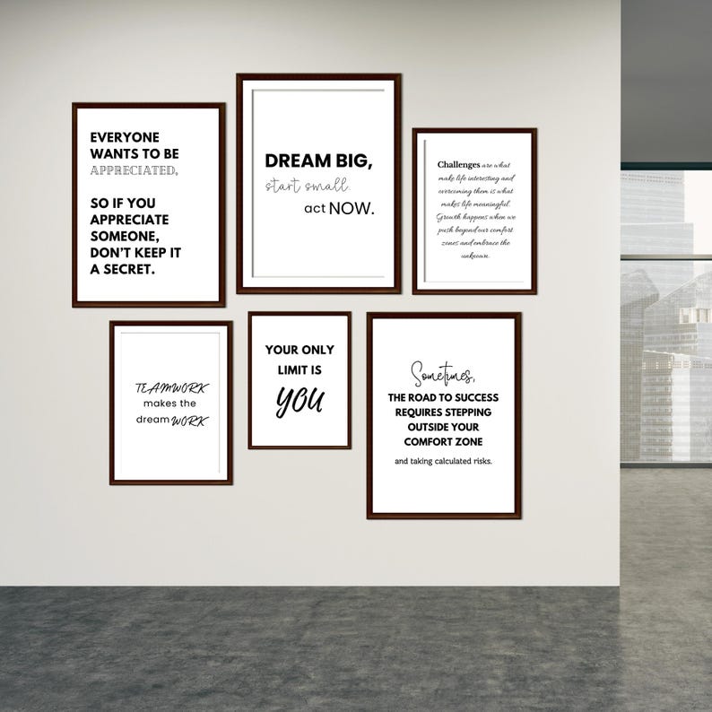 Modern Office Motivational Wall Art, Set of 9, Minimalist Quote Prints, Inspirational Work Quotes, Teamwork Quotes Bundle, Desk Decor Poster