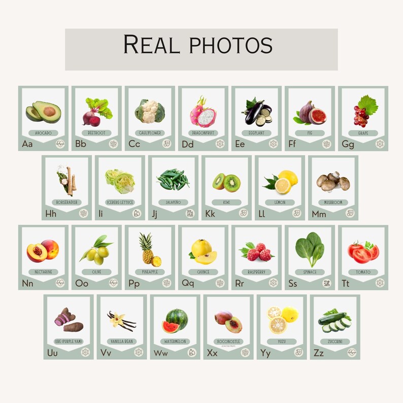 Alphabet Poster, Cards for Kids, Fruits and Vegetables, Classroom Decor ...