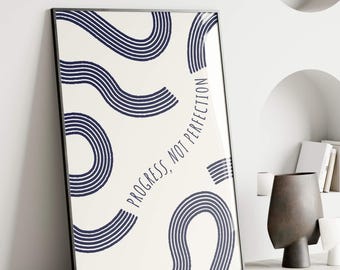Fortschritt nicht Perfektion Zitat Druck, Affirmationen zur psychischen Gesundheit, motivierende Typografie Poster, ästhetisches Bürodekor, Bauhaus Wandkunst