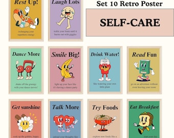 Kids Healthy Habits Poster, Groovy Wellness Poster, Teacher Supplies, Cute Retro Prints, Boho Classroom Decor Bundle, School Bulletin Boards