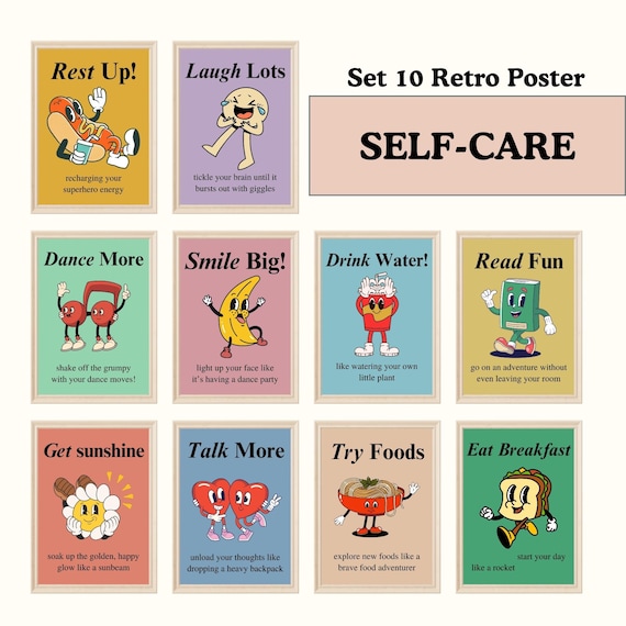 Kids Healthy Habits Poster, Groovy Wellness Poster, Teacher Supplies, Cute Retro Prints, Boho Classroom Decor Bundle, School Bulletin Boards