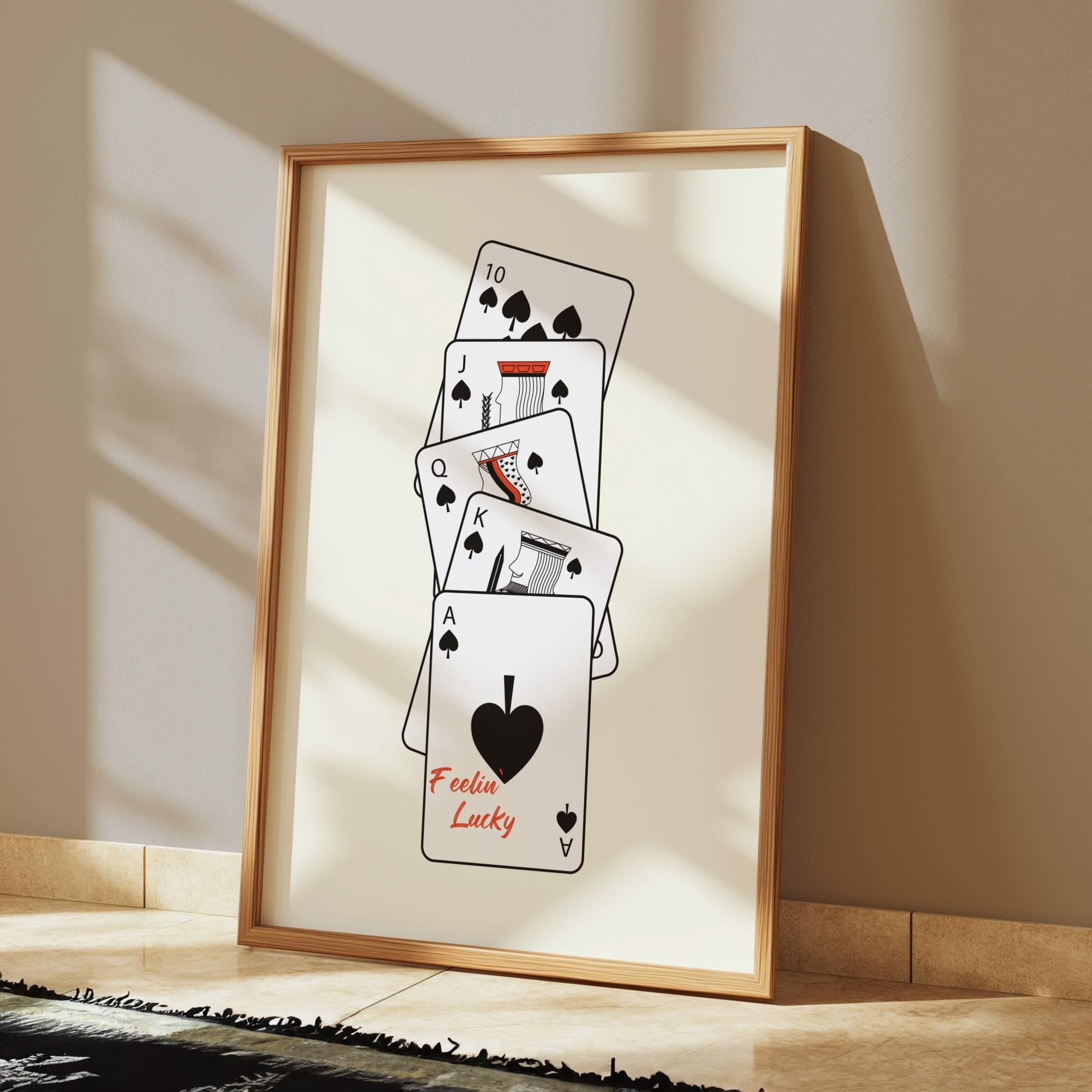 Poker Royal Straight Flush Poster, Aesthetic Playing Cards Art Prints, Feeling Lucky Print, Trendy Minimalist Wall Art, Bar Cart Decorations