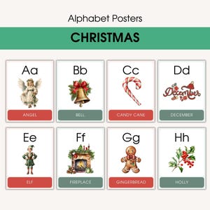 Juego de carteles con el alfabeto navideño, decoración navideña para el aula, kit para tablón de anuncios navideño, letras imprimibles para la educación en el hogar, tarjetas didácticas