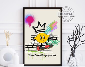 Graffiti Skateboard Wandkunst, moderner Maximalist, Retro trendiges Poster, Street Art-Malerei, vielseitiges Wohndekor, Zitate Digitaldruck