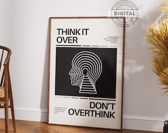 Don't Overthink Zitat Print, Einzigartige Inspiration Geschenke, Kreative Büro Dekor Drucke, Retro Motivation Poster, Trendige minimalistische Wandkunst