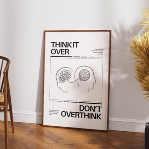 Don&#39;t Overthink Quote Print, Unique Inspirational Gifts, Creative Office Decor Prints, Retro Motivation Poster, Trendy Psychiatric Wall Art
