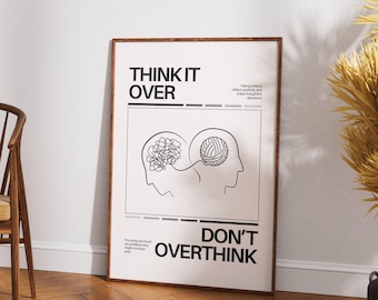 Don't Overthink Zitat Print, Einzigartige Inspiration Geschenke, Kreative Büro Dekor Drucke, Retro Motivation Poster, Trendige Psychiatrische Wandkunst