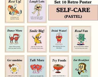 Kids Healthy Habits Poster, Groovy Wellness Poster, Teacher Supplies, Cute Retro Pastel Classroom Decor Bundle, School Bulletin Boards