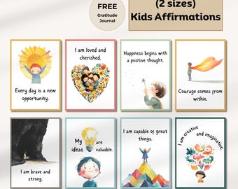 Kids Affirmation Prints Set, 32 Daily Positive Affirmations, Encouragement Gift, Motivational Lunch Box Notes, Mindfulness Cards Printable