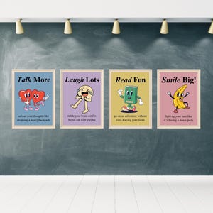 Kids Healthy Habits Poster, Groovy Wellness Poster, Teacher Supplies, Cute Retro Prints, Boho Classroom Decor Bundle, School Bulletin Boards