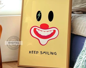 Keep Lächeln Retro Zitat Print, motivierendes buntes Poster, minimalistisches Wohndekor, einzigartige Joker Smile Wandkunst, druckbare positive Worte