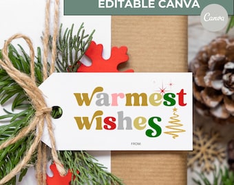 Editable Christmas Gift Tag, Merry Xmas Favor Tags, Holiday Bag Tag, Christmas Gift Tags Personalized, Warmest Wishes Print, Canva Template